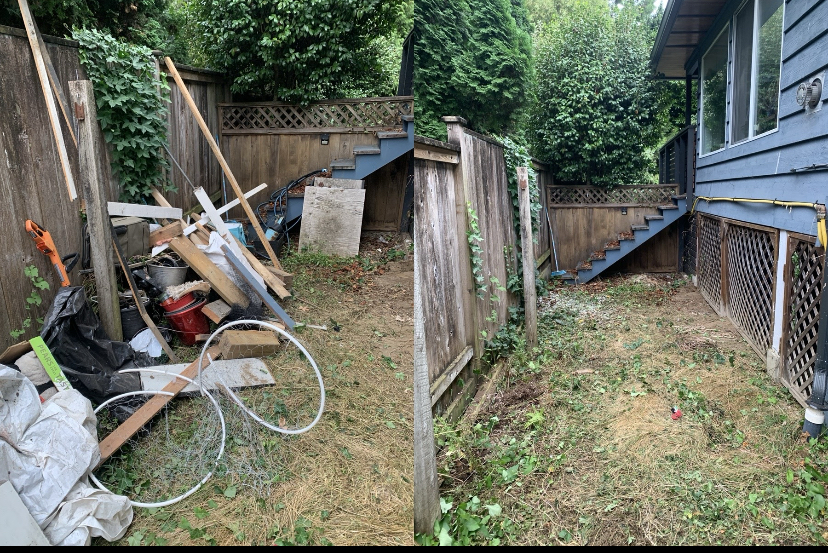 Before and after — Side-yard debris clearout