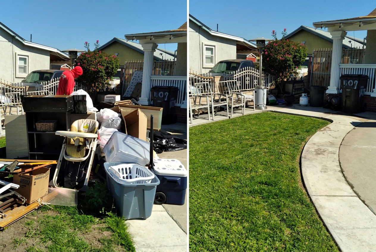 Before and after — Front-yard estate cleanout