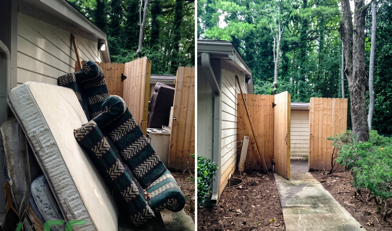 Before and after — Backyard mattress & furniture clearout