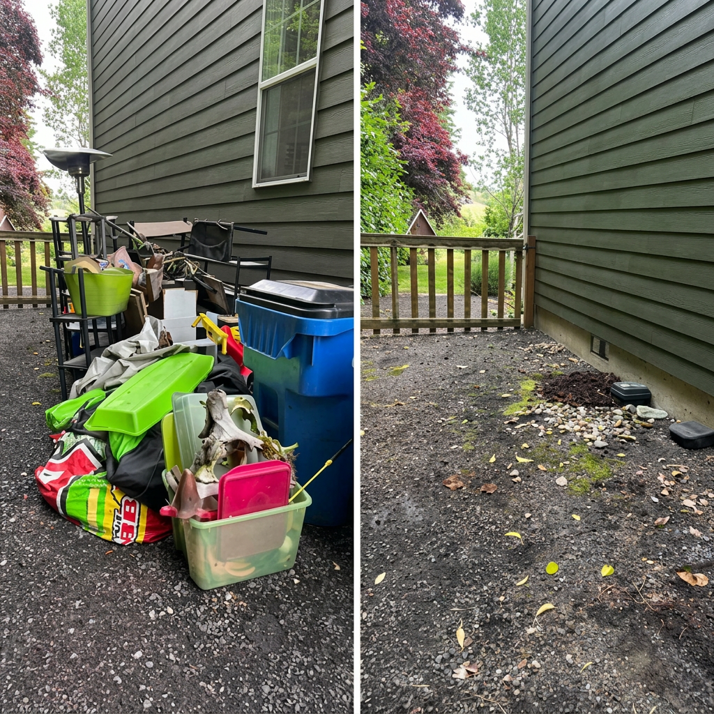 Before and after — Side-yard household junk haul